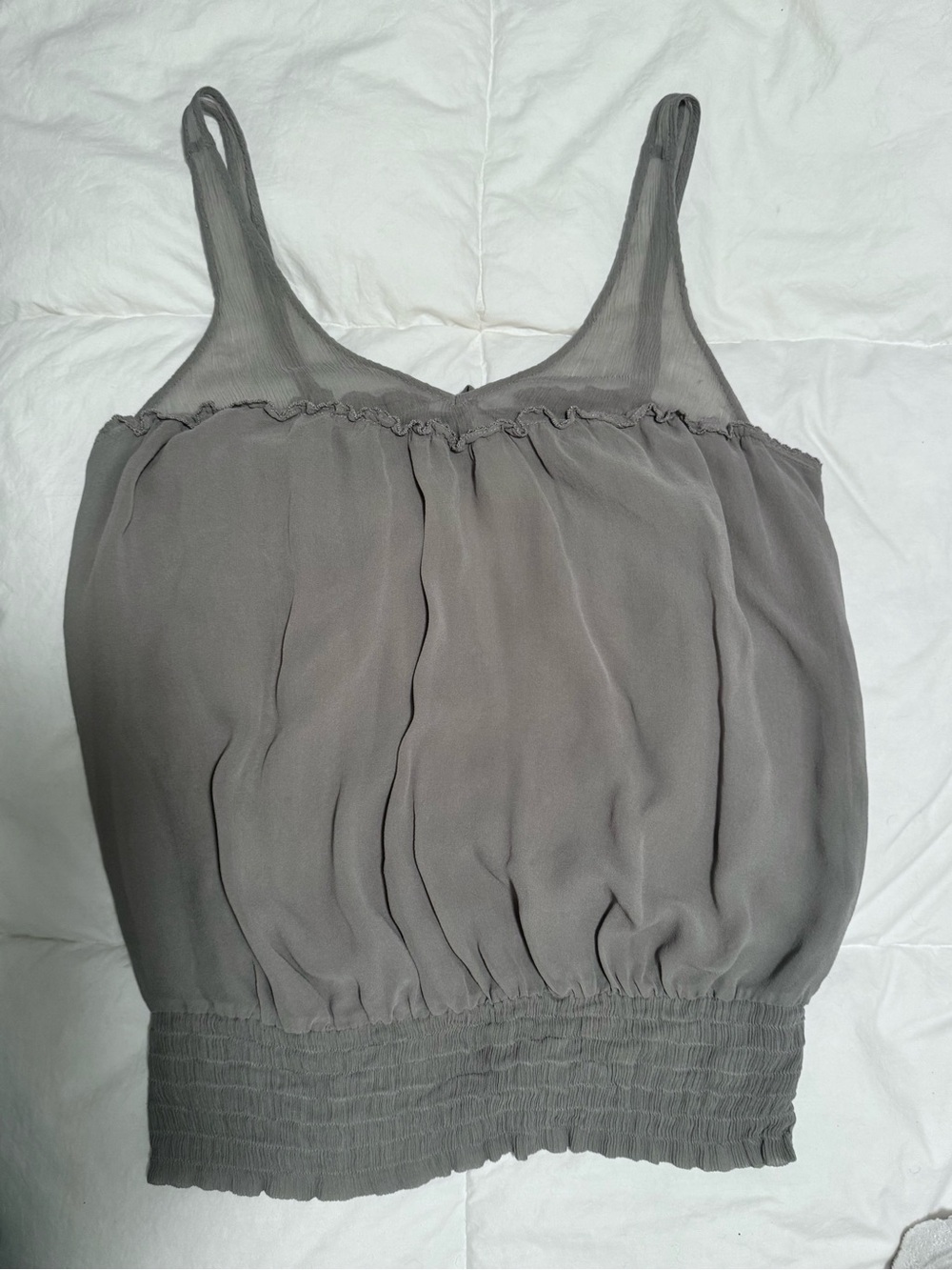 Guess Grey Smocked-Waist Chiffon Camisole